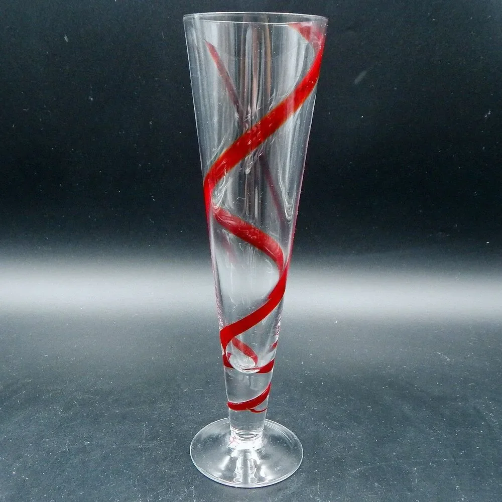 Pier 1 Imports SWIRLINE Red Tall Pilsner Beer Glasses Barware Mouth Blown 10 In